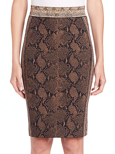 Alexander Mcqueen Snakeskin Jacquard Print Knit Skirt In Brown-multi ...