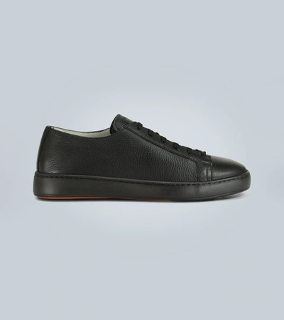 Santoni Pebble Grain Leather Sneakers In Black