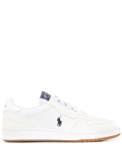 Polo Ralph Lauren Embroidered Leather Sneakers In White