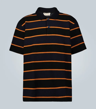 Marni Chunky Knit Oversized Polo Shirt In Nero Navy Orange