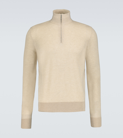 Loro Piana Roadster Striped Cashmere Half-zip Sweater In Neutrals