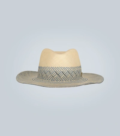 Borsalino Patterned Straw Panama Hat In Beige