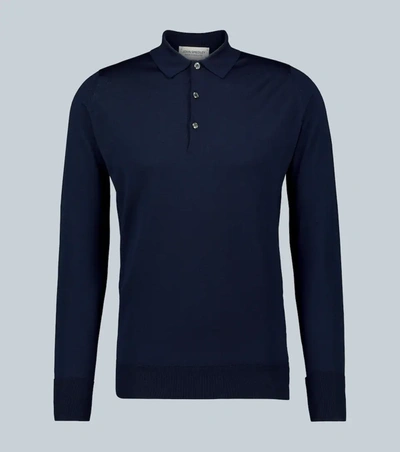 John Smedley Cotswold Long-sleeved Polo Shirt In Indigo