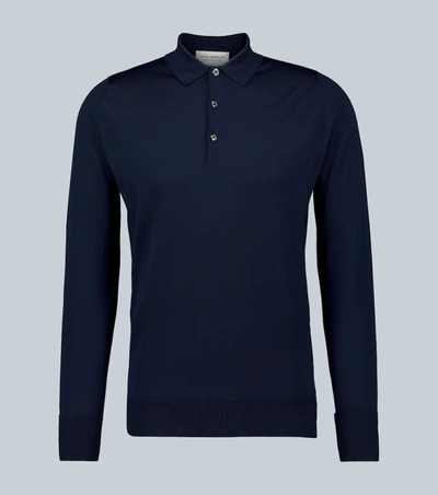 John Smedley Cotswold长袖polo衫 In Indigo