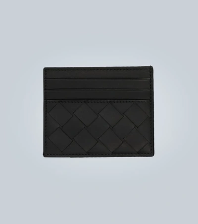 Bottega Veneta Leather Cardholder With Weave Motif In Black