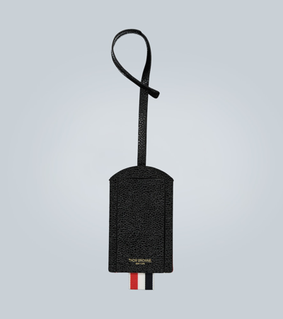 Thom Browne Leather Luggage Tag In Black