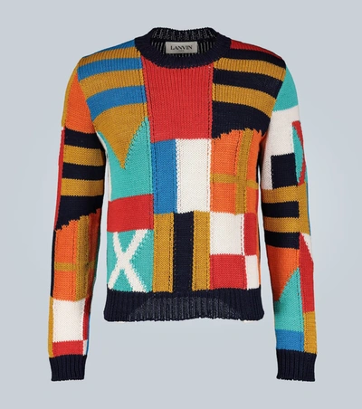 Lanvin Patchwork Cotton Sweater In Multicoloured