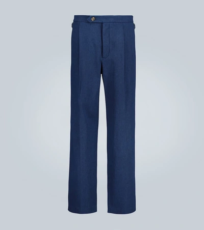King And Tuckfield Straight-leg Pleated Pants In Blue