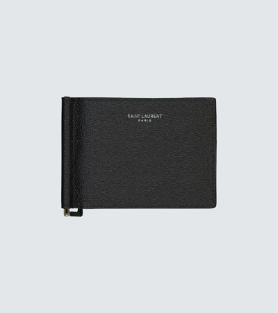 Saint Laurent Grain Leather Wallet With Money Clip In Black