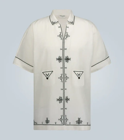 Saint Laurent Silk-blend Embroidered Shirt In White