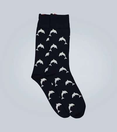 Thom Browne Dolphin Mid-calf Socks In Blue