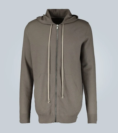 Rick Owens Zipped Cashmere Hooded Top In Grey