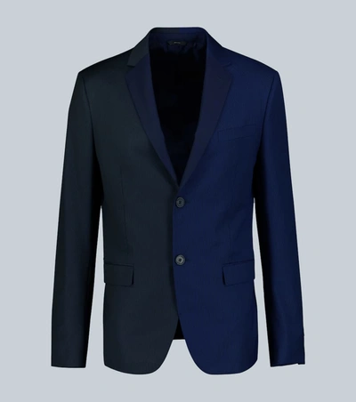 Fendi Paneled Pinstripe Wool Tailored Jacket In Blue