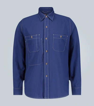 The Gigi White-stitching Shirt In Blue