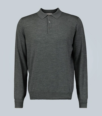 Brunello Cucinelli Long-sleeved Polo Sweater In Grey
