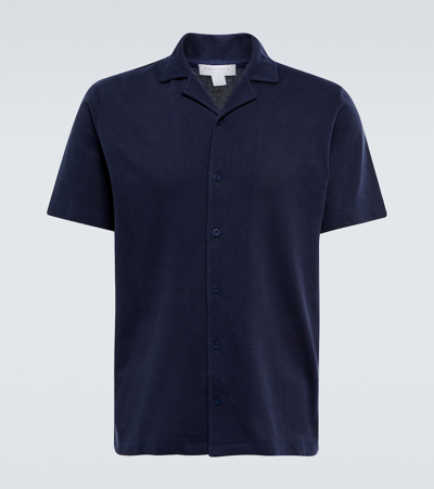 Sunspel Short-sleeved Towelling Shirt In Blue