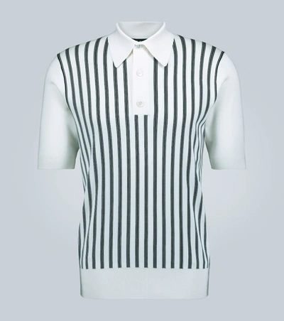 Dolce & Gabbana Striped Silk Polo Shirt In Beige
