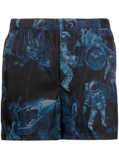 Valentino Astronaut-print Swim Shorts In Black