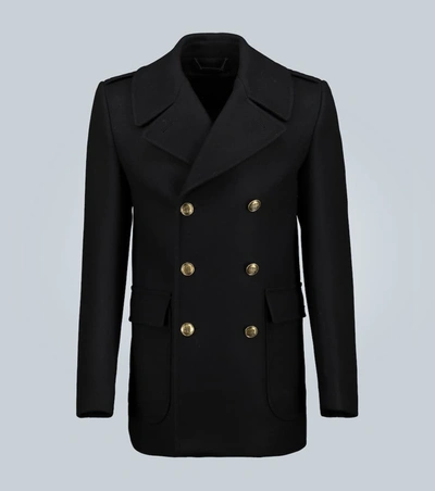 Givenchy Contrast-button Wool Peacoat In Black