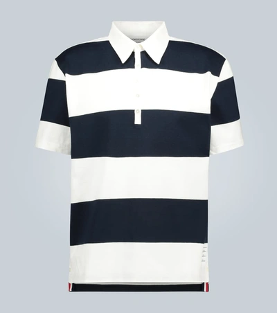 Thom Browne Striped Cotton Polo Shirt In Blue