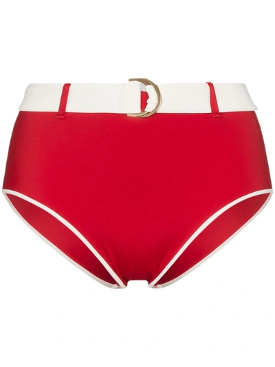 Odyssee Azur Belted High-rise Bikini Briefs In Red
