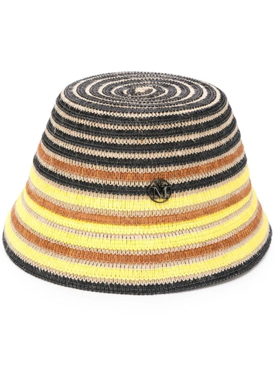 Maison Michel Souna Striped Raffia And Jute Bucket Hat In Multi+straw+multi