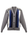 Miu Miu Crystal-embellished Striped Wool Cardigan In Grey