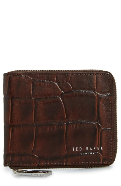 Ted Baker Shoppa Leather Zip Wallet In Brown Chocolate