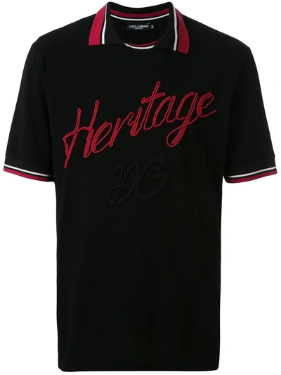 Dolce & Gabbana Heritage Embroidered Polo Shirt In Black