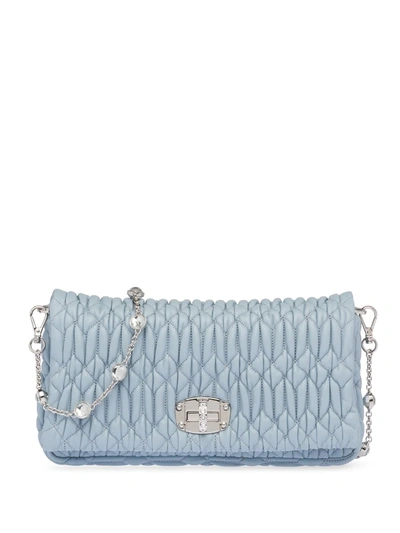 Miu Miu Miu Crystal Leather Clutch Bag In Blue