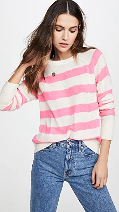 White + Warren Essential Cashmere Printed Stripe Sweatshirt In Neon Prairie Rose Stripe