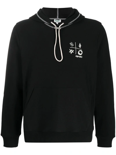 Kenzo Compass Embroidery Cotton Hoodie In Black