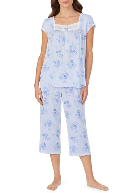 Eileen West Floral Capri Pajama Set In Peri Ground With Mono Floral