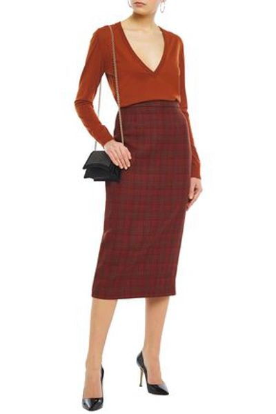 Antonio Berardi Prince Of Wales Checked Wool-blend Midi Pencil Skirt In Claret