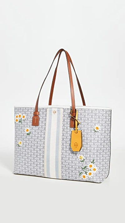 Tory Burch Gemini Link Large Canvas Applique Tote In New Ivory