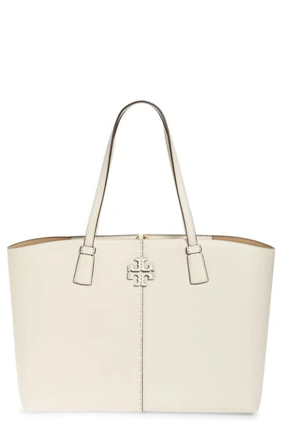 Tory Burch Mcgraw Large Leather Tote In New Ivory