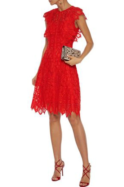 Lela Rose Corded Lace Mini Dress In Red