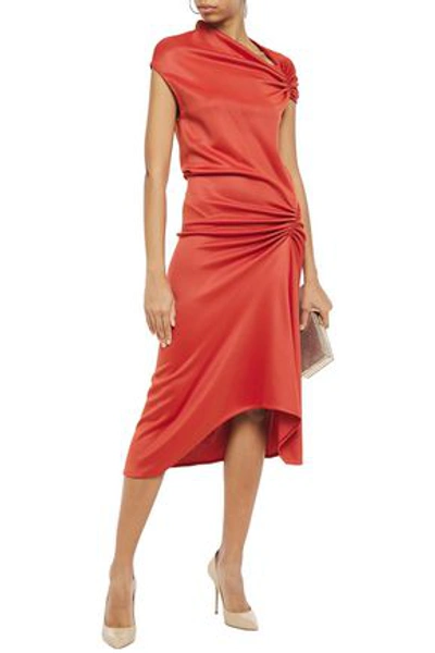 Narciso Rodriguez Ruched Draped Jersey Dress In Brick