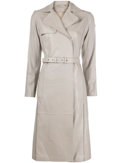 Desa 1972 Belted Leather Trench Coat In Grey
