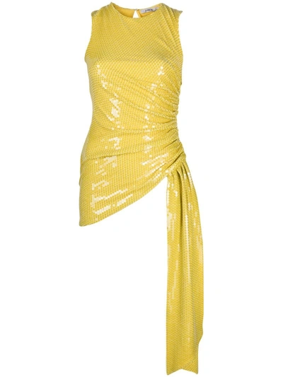 Amen Ruched Sequin Top In Yellow