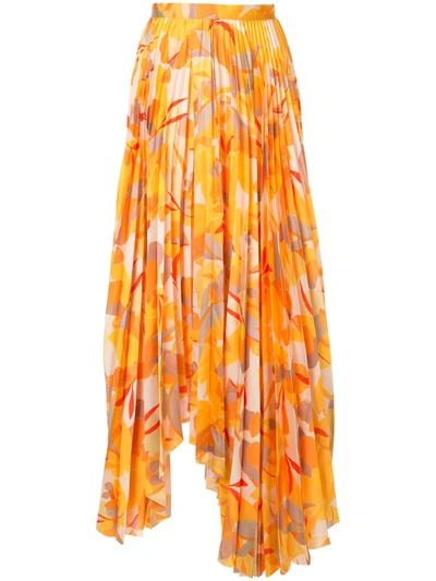 Acler Hooper Abstract-print Pleated Skirt In Orange