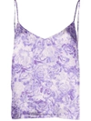 Ganni Rose-print Heavy Satin Camisole In Purple,white