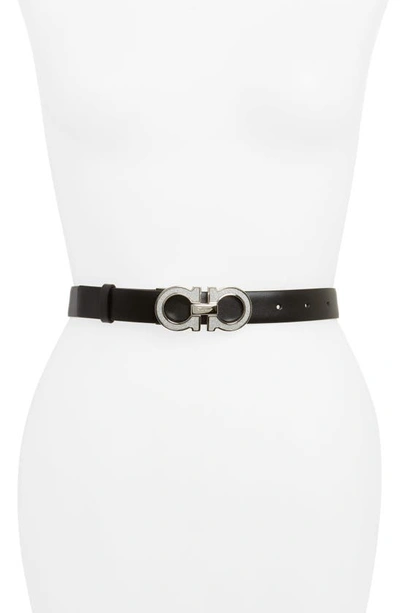 Ferragamo Gancini Sparkle Buckle Belt In Nero/ Silver