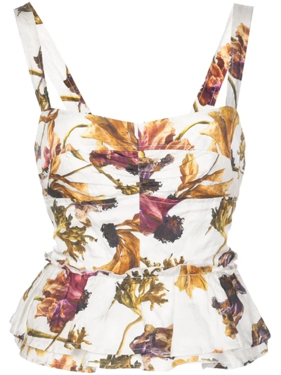 Jason Wu Collection Floral Print Washed Sateen Peplum Top In Chalk Multi