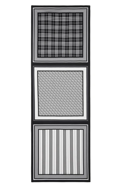 Burberry Monochrome Multi-print Silk Scarf In Black White