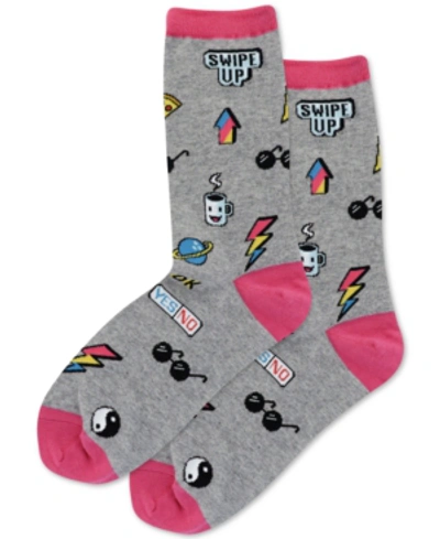 Hot Sox Women's Pop Stickers Crew Socks In Grey Heather