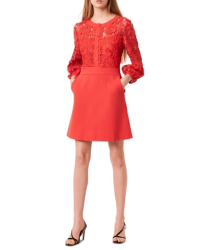 French Connection Lace-combo Dress In Margot Red