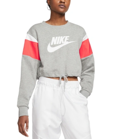 Nike Women's Sportswear Colorblocked Logo Cropped Sweatshirt In Dark Gray Heather/white