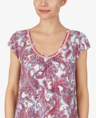 Ellen Tracy Flutter Sleeve Pajama Top In Coral Paisley