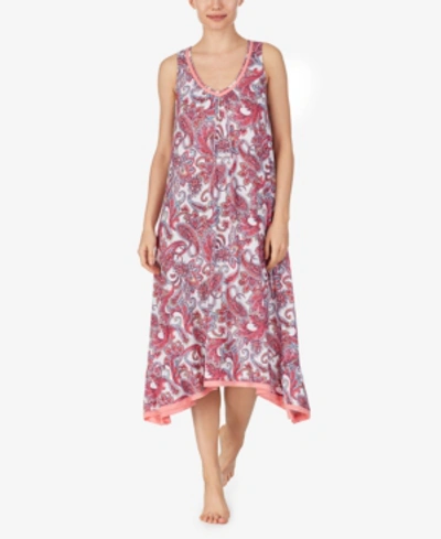 Ellen Tracy Knit Midi Nightgown In Coral Paisley
